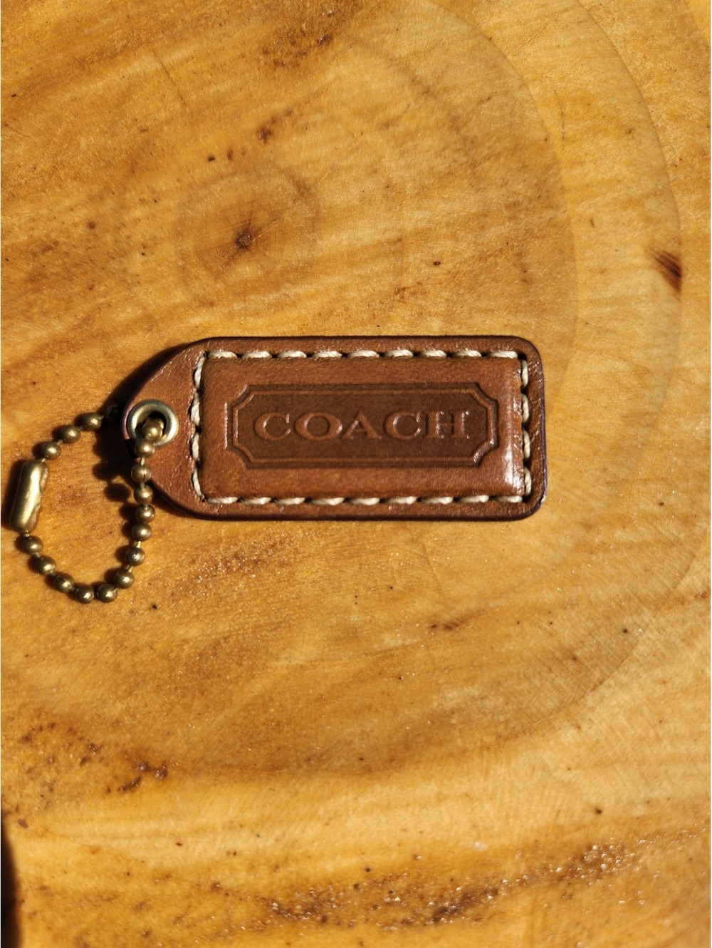 Coach brown leather hang tag 2inch